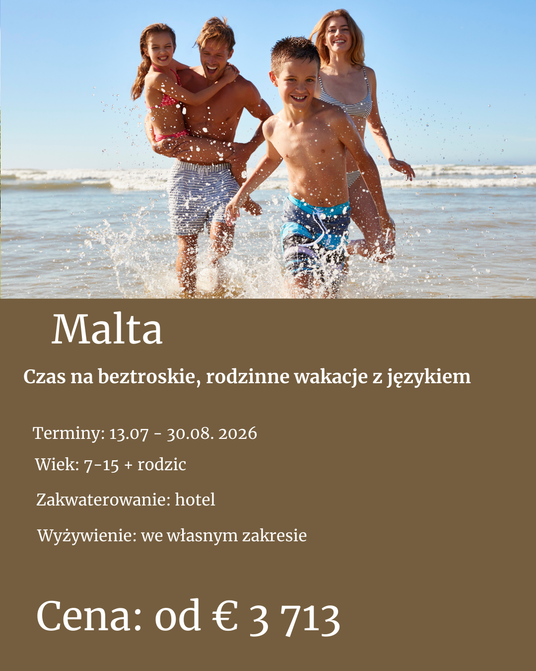 Rodzina na kursie językowym na Malcie świetnie się bawi