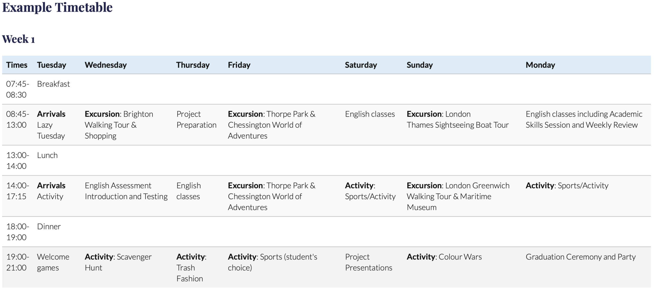 Timetable Timetable